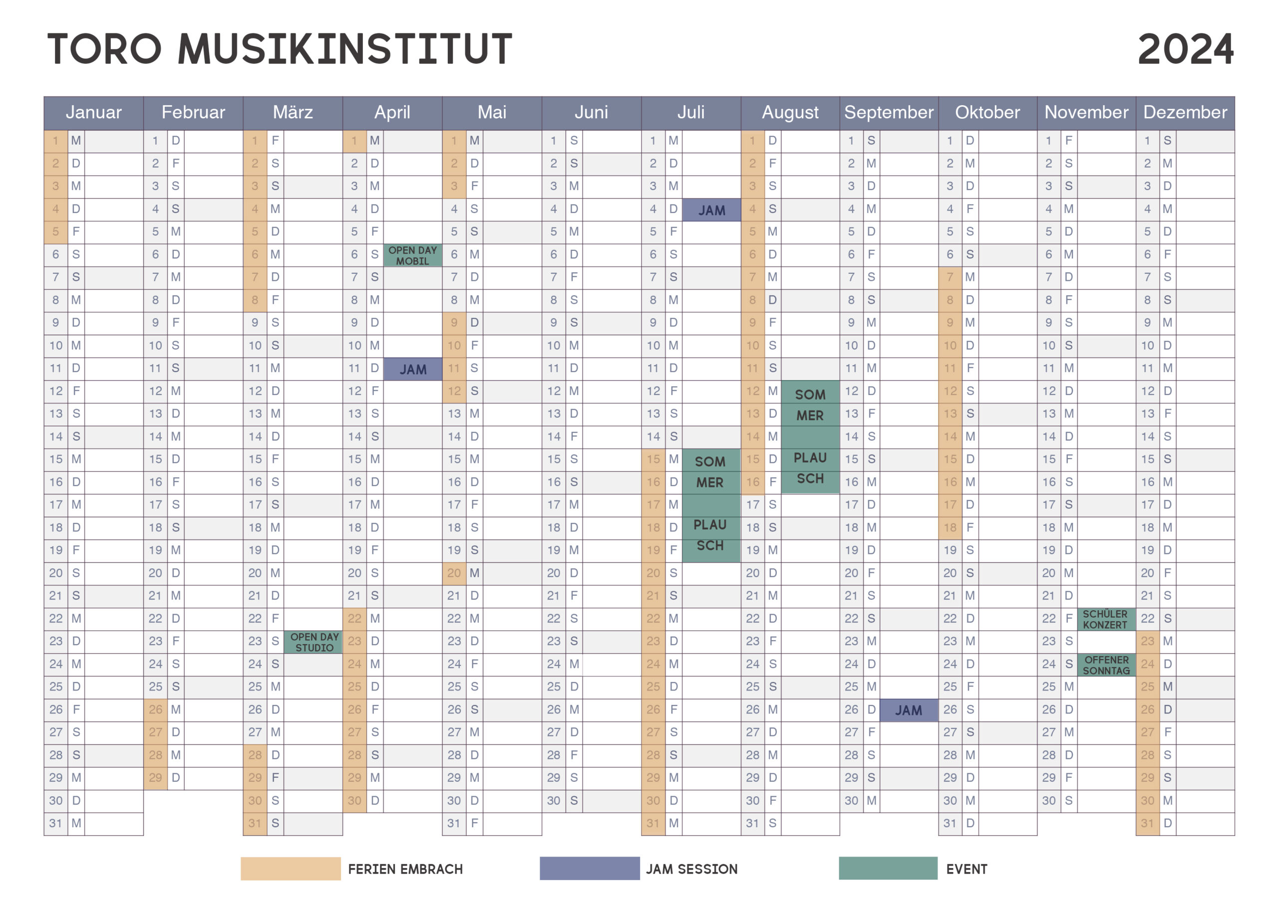 Jahreskalender Events 2024